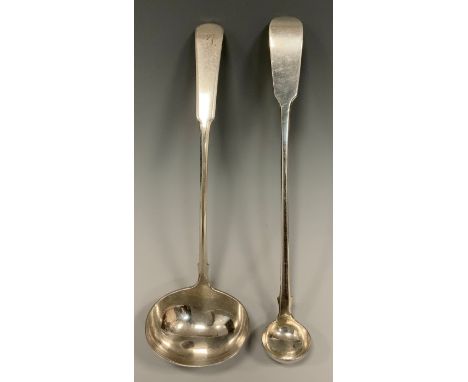 A George III Scottish silver toddy ladle, John Bruce, Glasgow, c.1800; a Victorian small bowl long handle ladle, possibly Rob