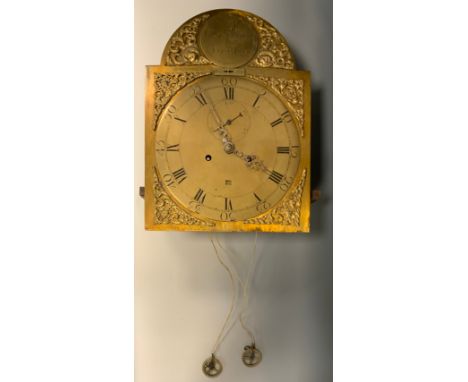 A George III Scottish longcase clock movement, 31cm arched brass dial inscribed Alex Ferguson, Cupar, Fife, Roman and Arabic 