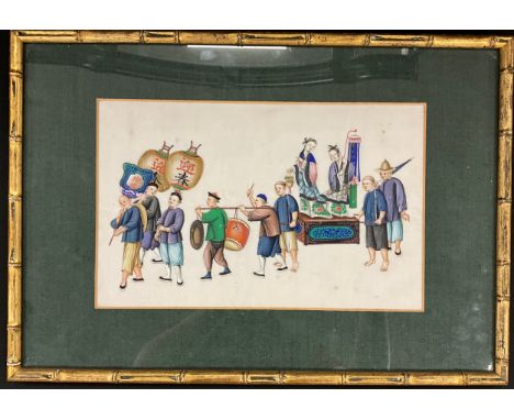 Chinese School (Qing Dynasty or later) A Chinese procession Welcoming Spring with Lantern Carriers, Musicians and Girls with 