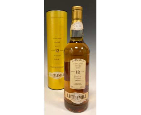 Whisky - Littlemill 12 year old aged Lowland single malt Scotch whisky, 40% vol, 70cl, with tube. 