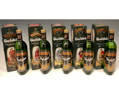 Whisky - five bottles Glenfiddich Special Old Reserve Single Malt Scotch Whisky, Clans of The Highlands of Scotland Series - 