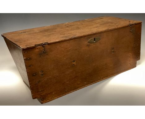 A George III oak coach or carriage trunk, hinged cover, 27.5cm high, 70cm wide, 32cm deep, c.1800 