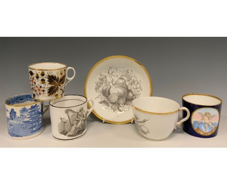 A Spode Bat Printed cup, c.1800, probably pattern number 1922, decorated with a Mother and Child, playing a Harp, unmarked,  