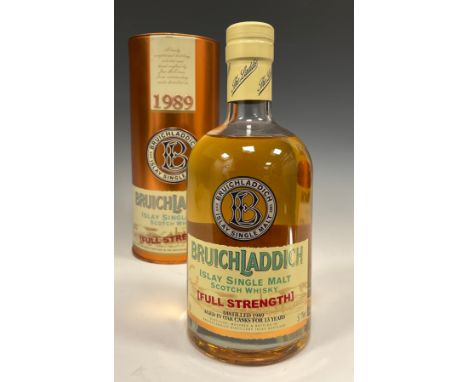Whisky - Bruichladdich 1989 Full strength 13 year old Islay single malt Scotch whisky, 57.1% vol, 70cl, with tube (1 bottle) 