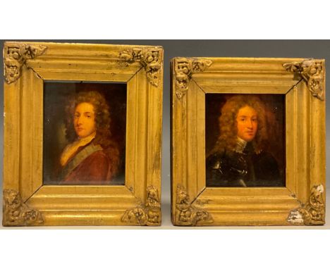 A pair of 18th century portrait miniatures, of Military Gentlemen, one possibly Oliver Cromwell, dressed in Cromwellian style