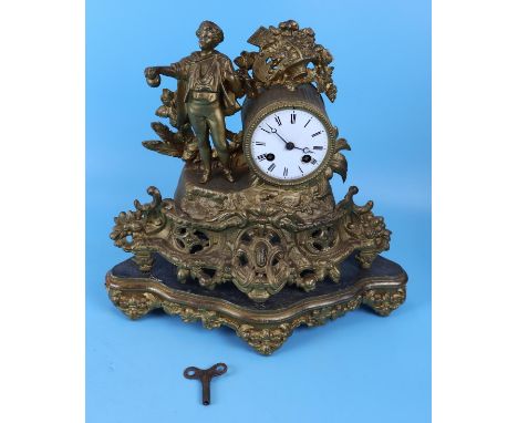 French gilt mantle clock - Approx H: 33cm