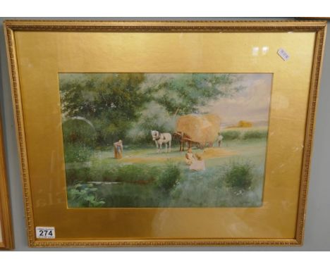 Watercolour - Family Haymaking signed R H Walker C1900