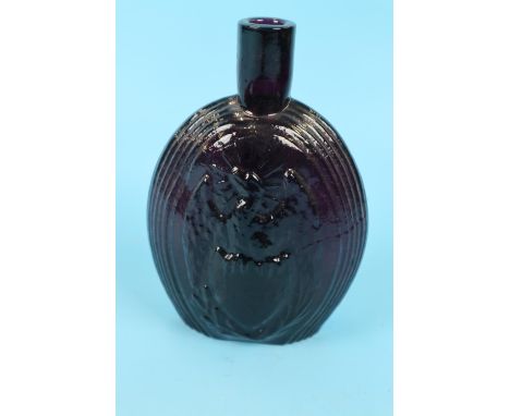 American eagle and flag whisky flask in amethyst glass Coffin &amp; Hay Winslow New Jersey