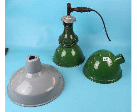 3 industrial enamel lights to include Benjamin Saaflux and RLM