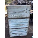 Three vintage painted wood champagne crates, width 69cm, height 39cm. Condition - weathered with