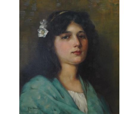 F.W. Baker, oil on canvas, Portrait of a lady, signed, 39 x 34cm, gilt framed. Condition - good