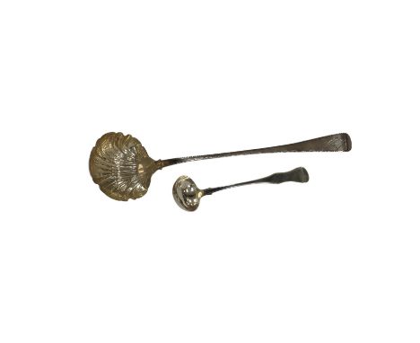 An early George III silver Old English feather edge pattern soup ladle, George Baskerville, London, 1766, together with a Vic