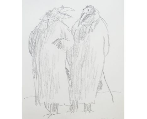 § § Sir Quentin Saxby Blake OBE (British, b.1932), chinagraph print, 'Serious birds #1', signed in ink, 42 x 29cm. Provenance