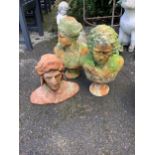 Ten assorted reconstituted stone and terracotta garden ornaments, busts and assorted animals,