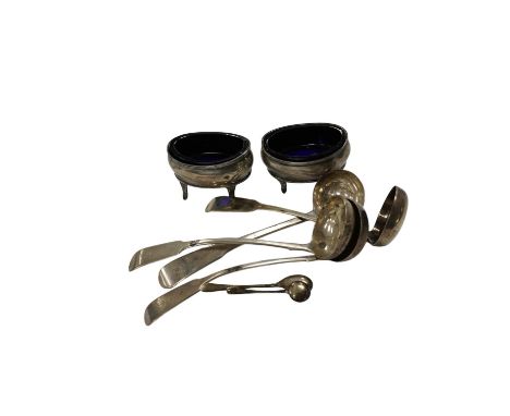 A set of three Victorian Scottish silver fiddle pattern sauce ladles, Edinburgh, 1840, one other silver sauce ladle and a pai