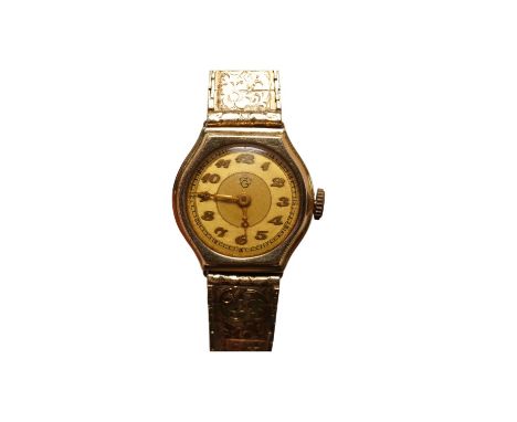 A lady's 14k manual wind wrist watch, on a 14k bracelet, gross weight 14 grams. Condition - poor to fair