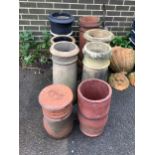 Eight assorted pottery chimney pots, largest height 70cm. Condition - all weathered, some minor