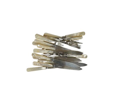 Ten George V mother of pearl handled silver dessert eaters and eleven matching forks, Cooper Brothers &amp; Sons, Sheffield, 