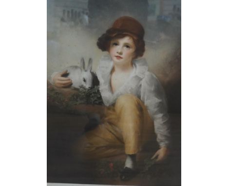 After Sir Henry Raeburn RA (Scottish, 1756-1823), mezzotint, 'The Boy with Rabbit', printed in colour by hand by N Jowett, pu