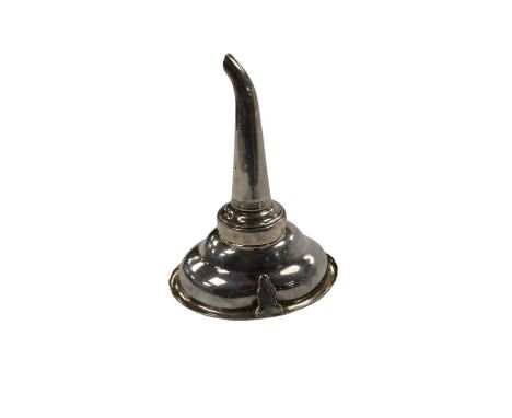 A George III silver oval wine funnel, by John Lias?,with engraved monogram, Sheffield, 1802, 12.2cm, 2.5oz. Condition - poor