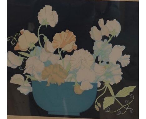 John Hall Thorpe (1874-1947), woodblock engraving, Still life of Sweet Peas, signed in pencil, 25 x 30cm. Condition - poor to
