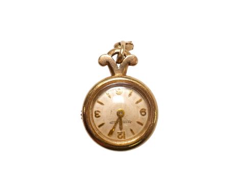 A lady's 9ct Jaeger LeCoultre manual back wind pendant watch, case diameter 15mm, gross weight 7.1 grams. Condition - fair