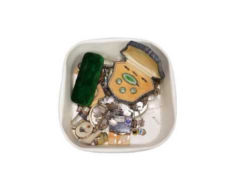 A quantity of assorted jewellery including costume, 9ct and diamond set stick pin, enamelled charms part sterling and enamel 