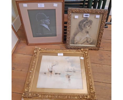 An ornate gilt framed late Victorian white lead highlighted pencil portrait of a young girl - sold with Brian Carter: portrai