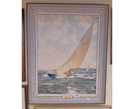 Montague Dawson: a maritime themed painted frame with vintage reproduction print on board entitled "Royal Racer", with applie