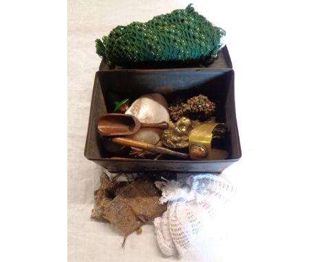 A tin containing assorted collectable items including compacts, costume jewellery, nutcrackers, door knocker, etc.