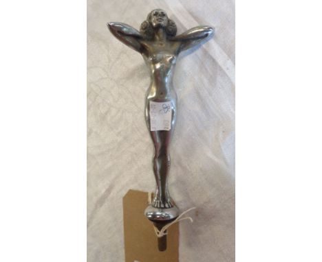 A vintage chrome plated Desmo car mascot of a nude woman Amo - some wear to the plating