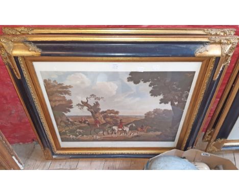 Four matching part ebonised and gilded framed coloured hunting prints - from two series