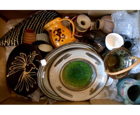 Twenty-two items of studio pottery including John Pollex jug, St. Ives cup and saucer, Lowerdown preserve pot, Briglin, etc.