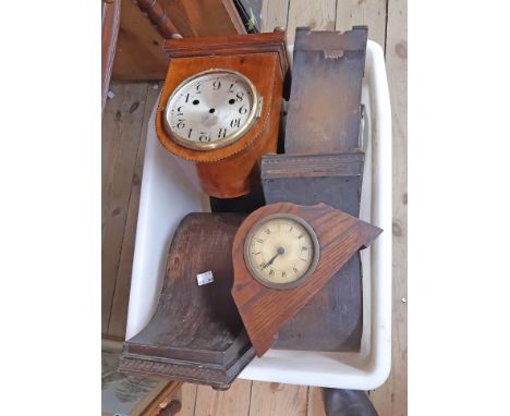 Four Napoleon hat mantel clock cases and an Edwardian dome topped clock case - sold with a small oak cased timepiece - variou
