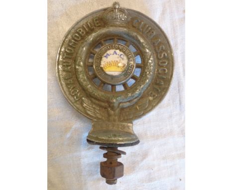 A vintage RAC car badge with Midland Automobile Club enamelled logo to centre, Pall Mall to reverse