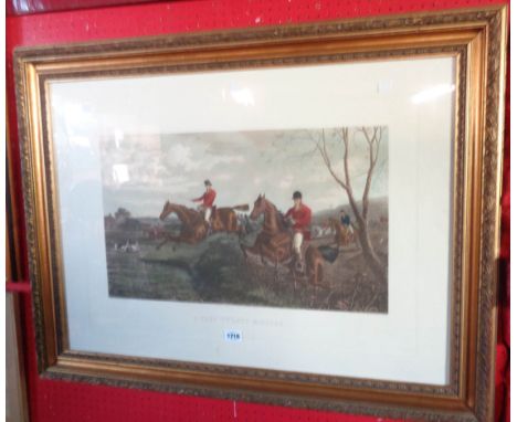 A gilt framed antique coloured hunting print entitled "A Fast Twenty Minutes" - after Sheldon-Williams