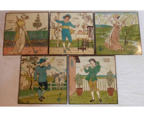 Five Victorian Maw &amp; Co. nursery tiles by Walter Crane 1874