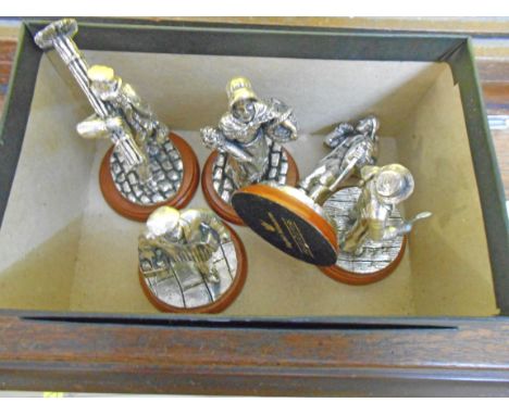 Five silver plated pewter English Miniatures, Fine Art Sculptures: comprising chimney sweep, flower seller, butcher, coal man