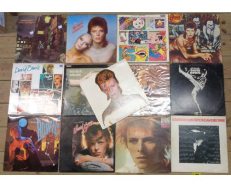 Thirteen David Bowie vinyl LPs including Ziggy Stardust, Pin Ups, Diamond Dogs, The Man Who Sold the World, etc.