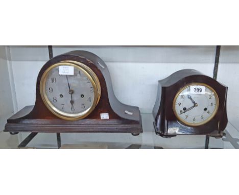 A Smiths bakelite cased mantel clock with eight day gong striking movement - sold with a polished oak cased Napoleon hat mant