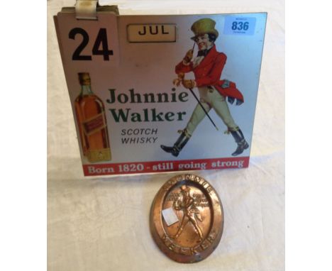 A vintage Johnny Walker tin calendar - sold with a Johnny Walker ashtray
