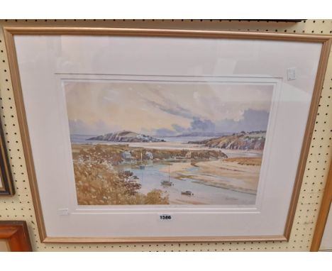 Mark Gibbons: a gilt framed limited edition coloured print entitled "Evening At Bantham" - signed, titled and numbered 134/50