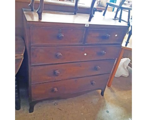 A 3' 4 1/2" late Georgian mahogany chest of two short and three long graduated drawers, set on bracket feet - top edge mouldi