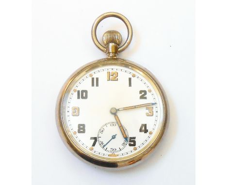 A Second World War period British army issue steel cased lever pocket watch with GS/TP and broad arrow marks