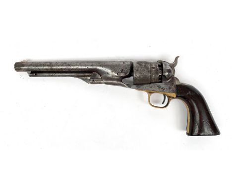 A 44 calibre six-shot COLT percussion army revolver, the steel frame stamped 'Colts patent', the brass trigger guard and stee