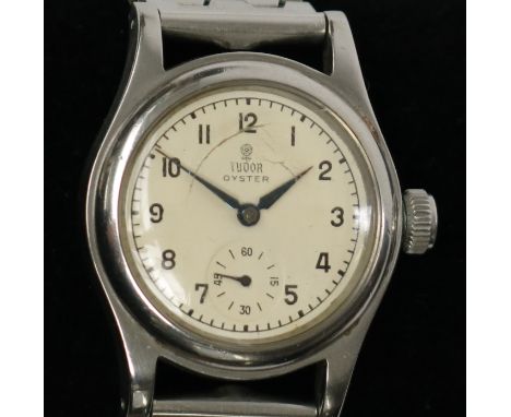 A Rolex Tudor Oyster stainless steel cased manual wristwatch with patent Oyster screw down crown, white Arabic numerals and s