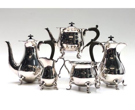 A silver plated five piece tea and coffee service, height of coffee pot 21cm. 
