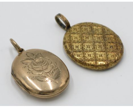 A late 19th century gold locket engraved to the front and back with a diaper pattern, the suspension ring also engraved, maxi