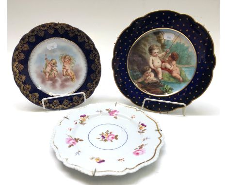 A Worcester Flight, Barr and Barr floral decorated dessert plate, diameter 22cm,  a continental plate, painted with putti fis