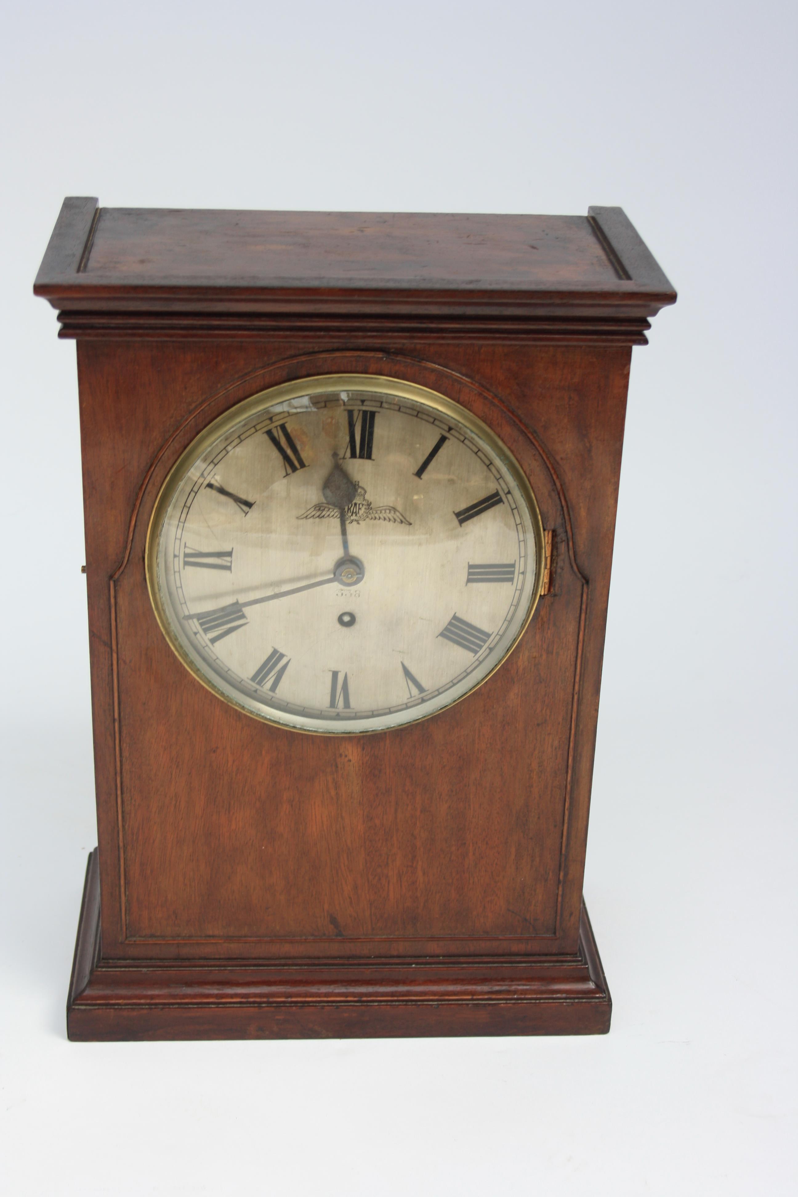 An RAF officers mess mahogany cased mantle clock, the base inscribed ...